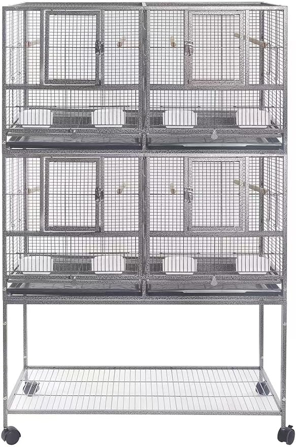 1F/2F/3F Stackable Center Divided Breeder Breeding Bird Flight Double Rolling Cage for Aviaries Canaries Cockatiels Lovebirds Finches Budgies Small Parrots. (Black Vein, 2F)