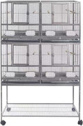 1F/2F/3F Stackable Center Divided Breeder Breeding Bird Flight Double Rolling Cage for Aviaries Canaries Cockatiels Lovebirds Finches Budgies Small Parrots. (Black Vein, 2F)