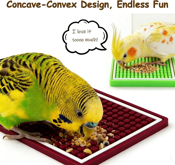 Parrot Foraging Toys, 2 Pcs Bird Feeder Foraging Mats, Interactive 2Pcs Bird Foraging Toys Puzzle to Increase Feeding Time Cage Accessories Training Chewing for Conure, Cockatiel, Parakeet (Green&Red)