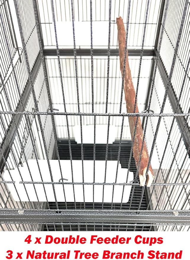 Extra Large Durable Wrought Iron Metal Bird Flight Parrot Breeder Home Cage with Double Large Front Doors Side Pull Up Doors Rolling Stand Storage Shelf Lockable Wheels