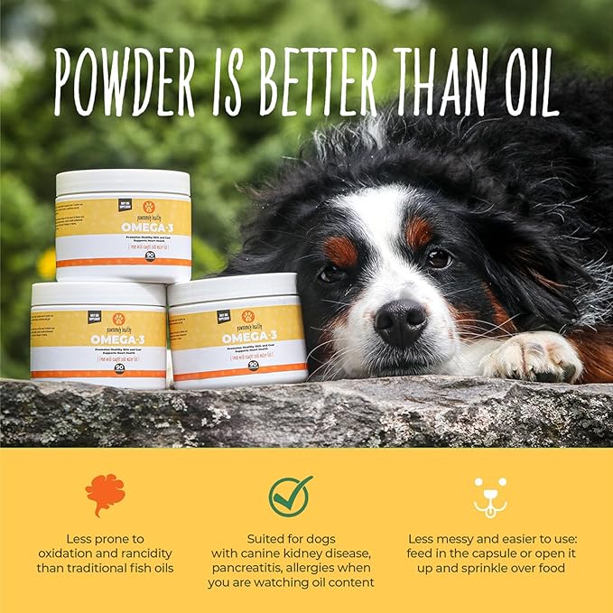 Pawsomely Healthy Omega-3 Fish Oil for Dogs – Wild Caught Anchovy Oil – High EPA & DHA – Supports Skin, Coat, Joints, Heart – Reduces Itching, Shedding, Allergies – Vet Approved – 90 Powder Capsules