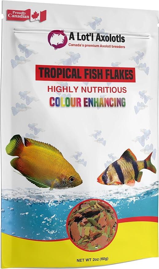 A Lot'l Axolotls Tropical Fish Flakes - Colour Enhancing - High Protein - Staple Food - 60g / 2 Oz