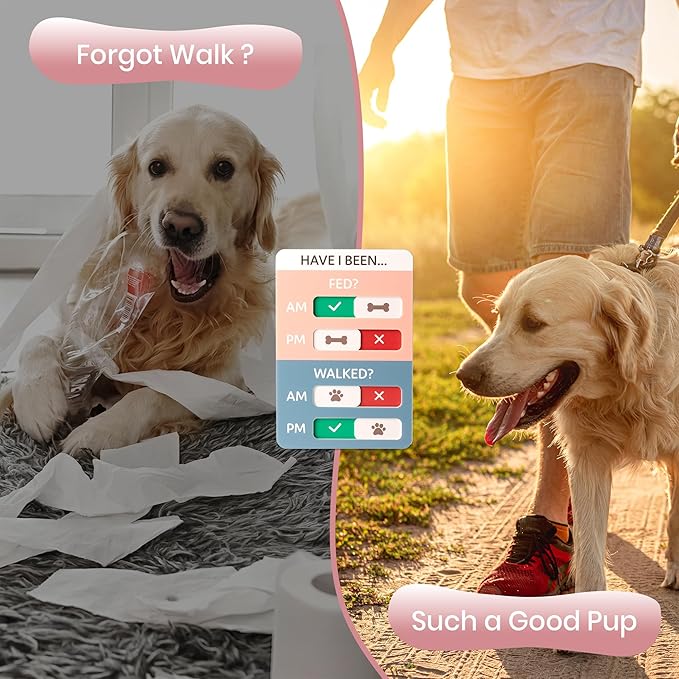 Dog Feeding Reminder, Dog Fed Sign Tracker -Daily Am/Pm Chart Slider Sign for Pet Fed and Walk Reminder, Easy to Use On Fridge Or Wall with Adhesive and Magnet,Pet Supplies