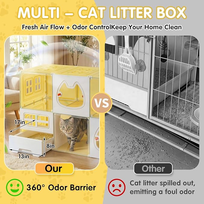 Cat Cage with Litter Box | Detachable Metal, Transparent Window, DIY Zones | Cat Enclosure Indoor Playpen for 1-3 Cats, Ferret, Small Animal Dog Cages 41" L x 18" W x 28" H
