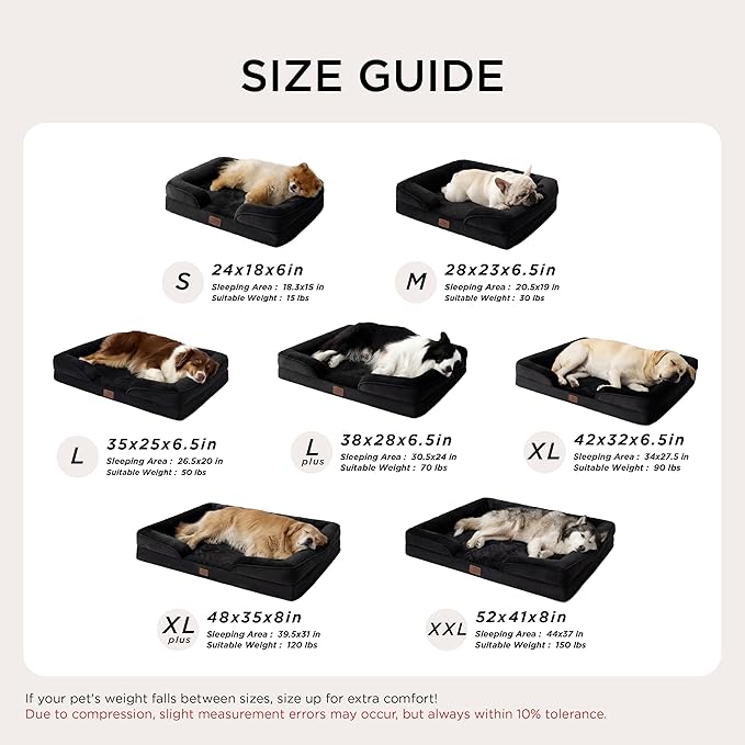 Bedsure L Plus Orthopedic Dog Bed for Large Dogs - Washable Dog Cat Bed Waterproof, L Plus Big Comfort Dogs Couch Sofa with Washable Removable Cover, Pet Bed with Nonskid Bottom, Black, 38"