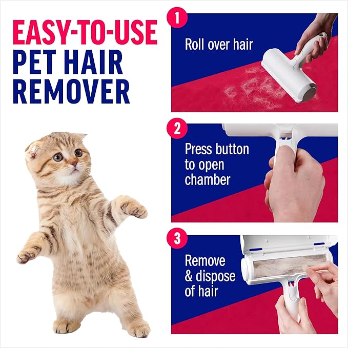 Pet Hair Remover and Reusable Lint Roller - Cat and Dog Hair Remover for Furniture, Couch, Carpet and Bedding - Portable, Multi-Surface Fur Removal Tool