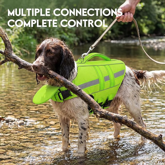ASENKU Removable Front Float Dog Life Jacket, High Buoyancy Dog Life Vest with Reflective Strips & Rescue Handle for Swimming & Boating, Adjustable Life Jacket for Dogs(Green XL)