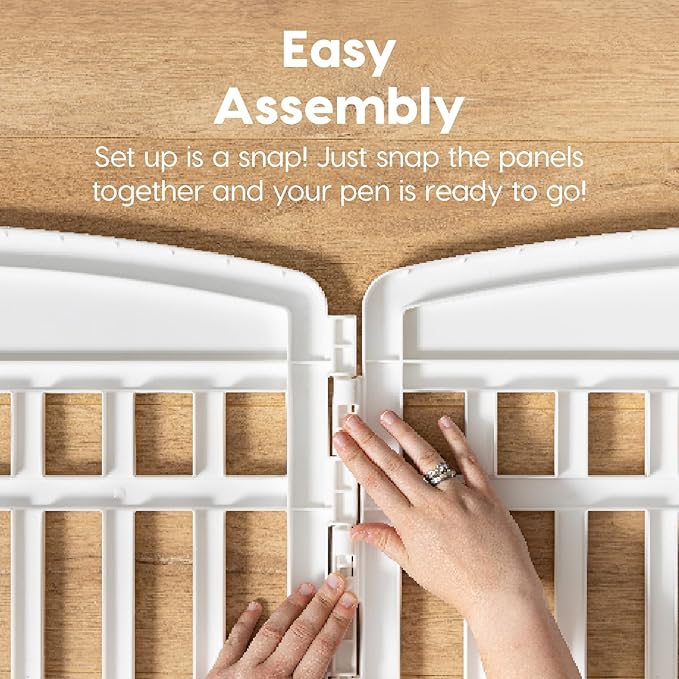 IRIS USA Dog Playpen 34" 6-Panel Dog Playpen with Door, 44 x 63 x 34, Puppy Fence, Puppy Playpen, Dog Play Pen Indoors, Pet Fence, Puppies/Small Dogs, White