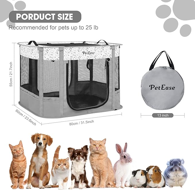 Portable and Foldable Cat Playpen Dog Playpen Small Animal Playepn with Waterproof Bottom, Foldable Pet Cage for Rabbit Puppy Hamster, Indoor/Outdoor Use