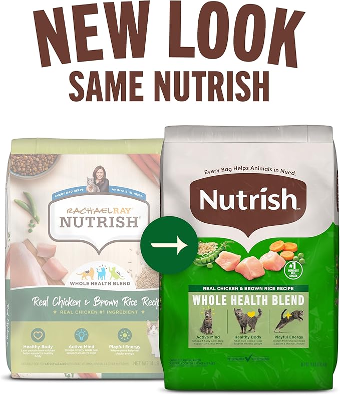 Nutrish Dry Cat Food, Real Chicken & Brown Rice Recipe, 3 lb. Bag (Rachael Ray)