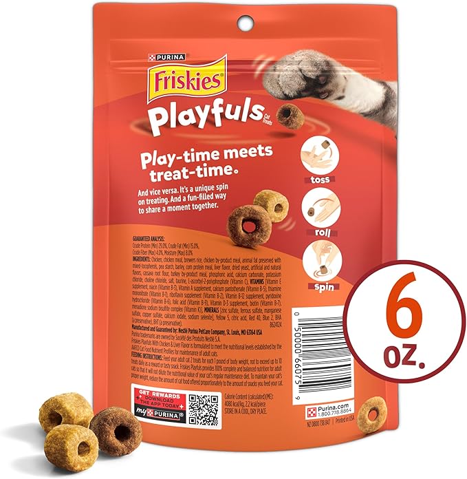 Purina Friskies Playfuls With Chicken and Liver Flavor Cat Treats - (Pack of 6) 6 oz. Pouches