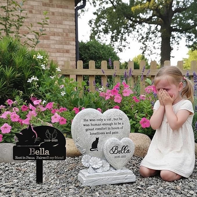 Custom Sleeping Cat Grave Marker Outdoor, Personalized Metal Cat Memorial Grave Stake with Name and Date, Outdoor Waterrproof Cats Memorial Plaque