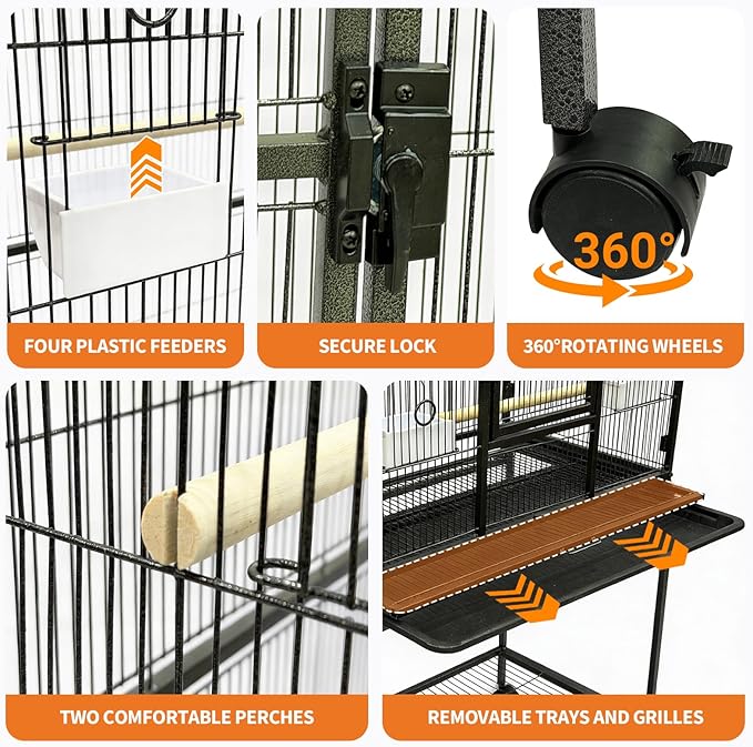 GarveeHome 54" H Large Bird Cage, Bird Cage with Rolling Storage Stands, Feed Bowls, Wide Tall Parrot Cage for Parakeets, Conures, Cockatiel, Cockatoo