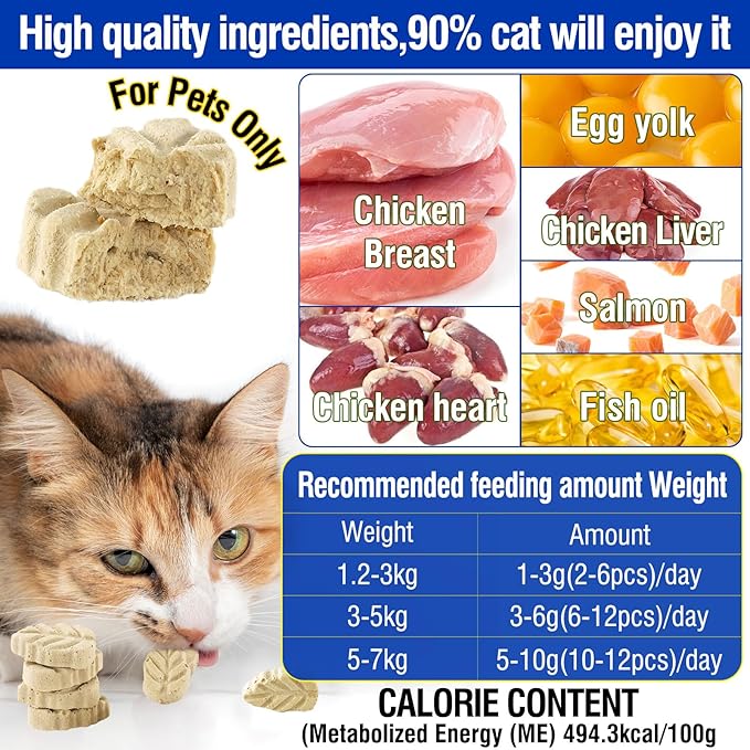 50g/1.76oz Freezed Dried Cat Chicken Treats with Fish Oil, Cat Treats for Hair and Skin Protection, Edible Cats Snack