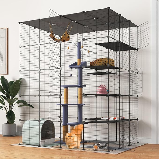 Oneluck 5-Tier Extra Large Cat Cages Indoor, 69 Inch Enclosure, Catio DIY Cat Playpen Detachable Metal Wire Kennels Cat Crate Exercise Place Ideal for 1-4 Cats