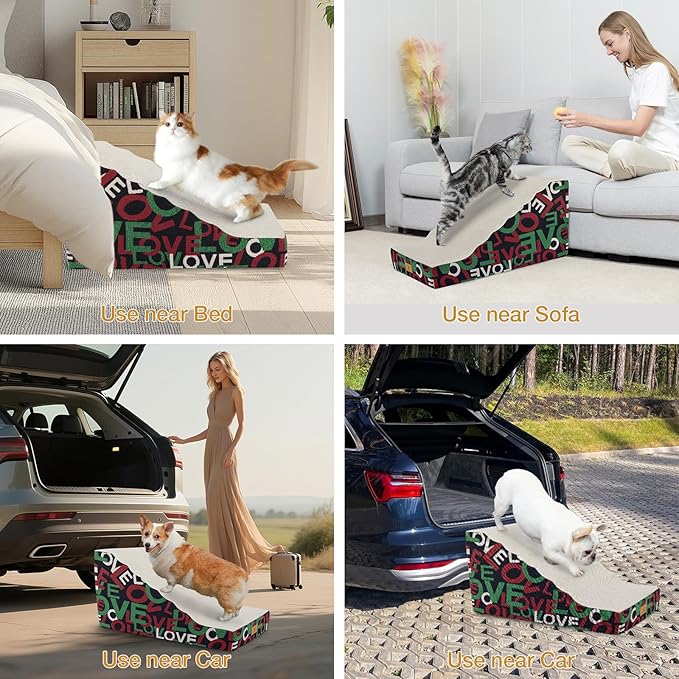 Pets Ramp for High Beds, Small Dogs & Senior Cats - Non-Slip Texture & Machine Washable Cover - Supportive Foam for Joint Comfort, Easy Climb for Couch, Sofa, Furniture (Black)