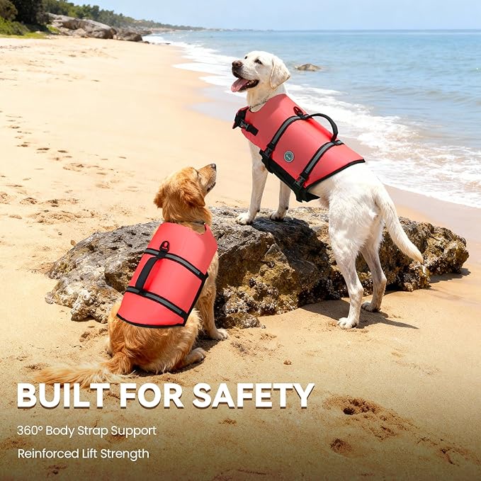 VIVAGLORY Rip Stop Dog Life Vest, Swimming Vest with Handle, Buoyancy for Doggy Puppy, Dog Life Jacket for Swimming & Boating, XL, Bright Pink
