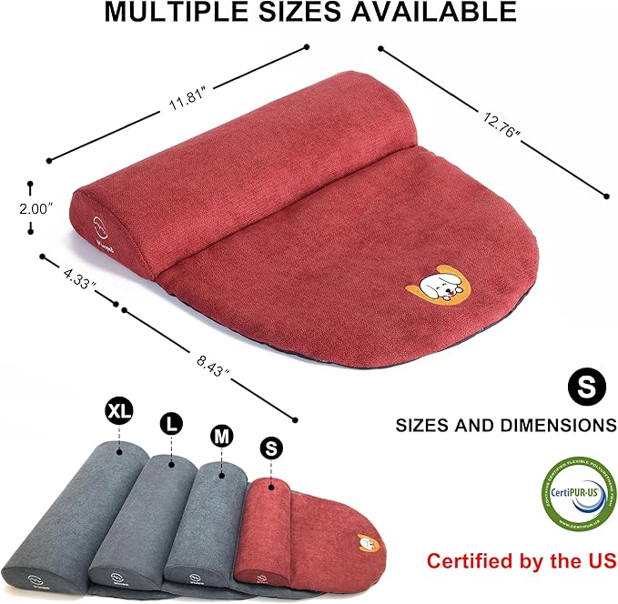 Dog and Cat Bolster Pillow for Small Dogs and Cats, Benefit for Cervical Vertebra and Neck, Easy to Carry When Traveling, with High Resilience Foam, Machine Washable Cover (Red, Small)