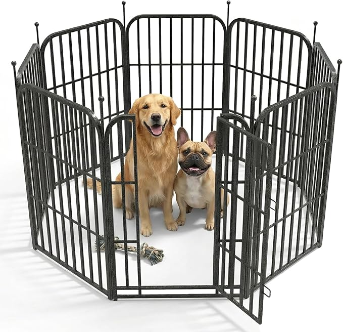 40" 8 Panels Metal Dog Playpen for Medium & Large Dogs - Thickened Steel Tube with Gravity Lock & Ball Head Iron Rods, Indoor Outdoor Exercise Pen for Yard, RV & Camping