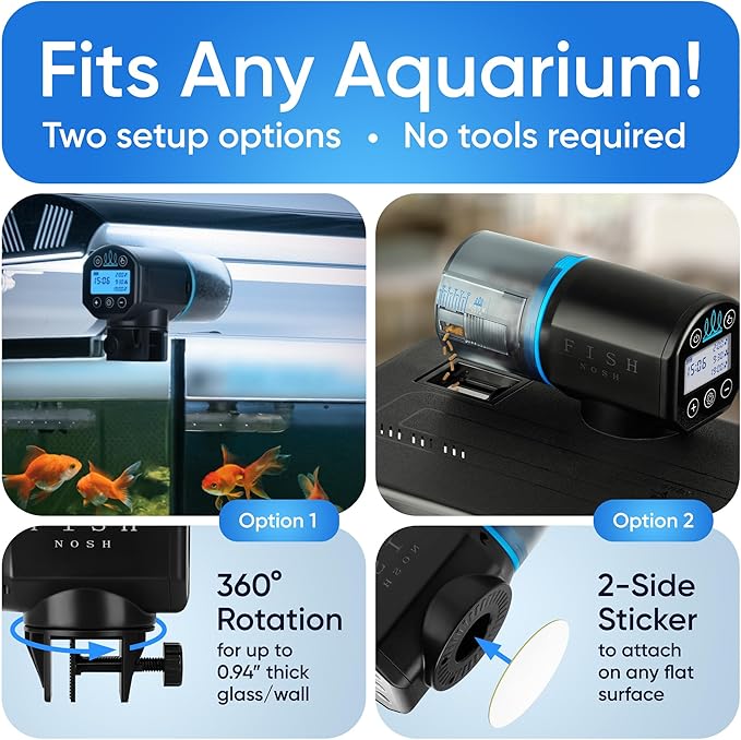 FISHNOSH Automatic Fish Feeder for Aquarium - New Generation 2026, Auto Food Dispenser with Timer for Small Tank, Big Aquariums & Pond (Blue)