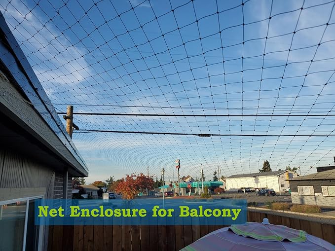 JUMXSRLE Balcony Netting for Cats, Wire-Reinforced Cat Net, Bite and Tear-Resistant, UV and Weather-Resistant, Balcony Cat Anti-Fall Netting for Pets (10x3m-black)