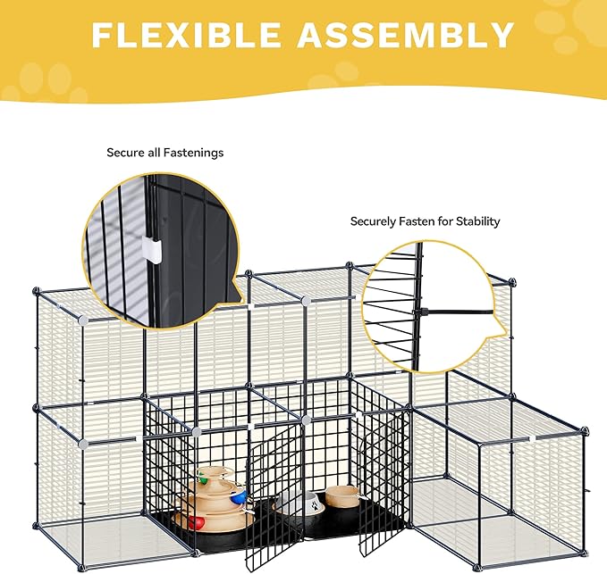 DWVO Large Cat Cage with Storage Cube, 4 Tiers DIY Indoor Cat Enclosures Metal Cat Playpen Catio with Large Hammock for 1-4 Cats