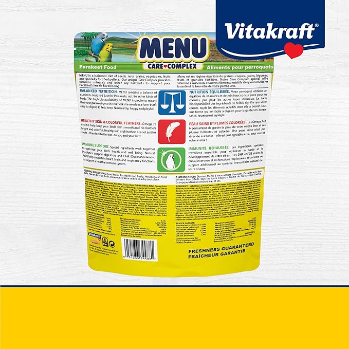 Vitakraft Menu Premium Parakeet Food - Vitamin-Fortified - Daily Pet Bird Food, 2.5 pounds