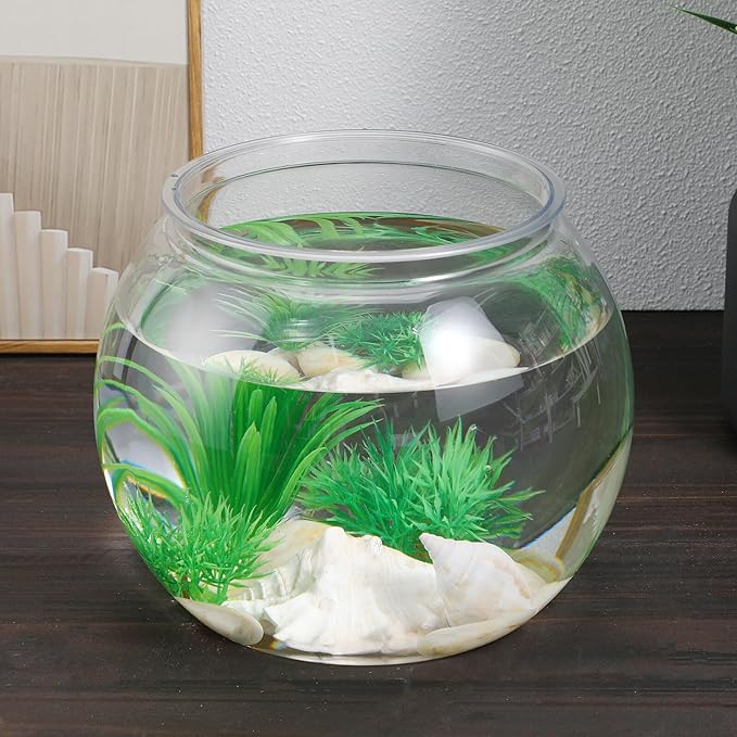 Large Round Fish Tank Desktop Aquarium Bowl Plastic Multi-Function Goldfish and Betta Tank Office Decoration for Home and Desk Use