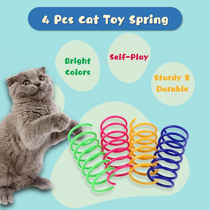 6 Pcs Fish and Mice Catnip Toys Plush Filled, Premium Cat Wand Toy Accessories with Ribbons, Interactive Catnip Toys for Indoor Cats Kitten Exercise, with 4 Pcs Cat Springs