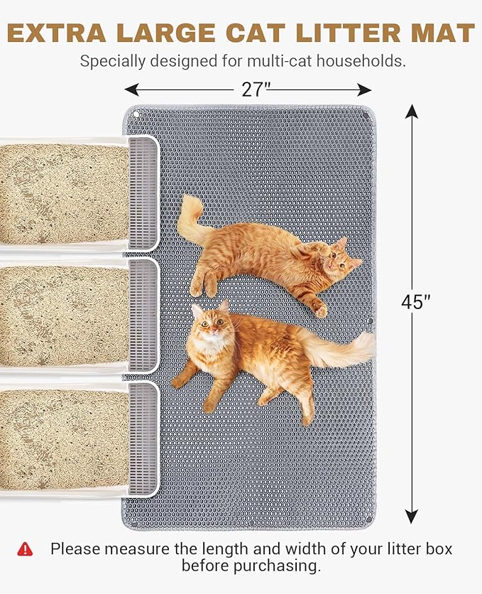 Fostanfly Cat Litter Mat - Extra Large XL 45"x 27" Cat Litter Trapping Mat, Machine Washable Double Layer Design, Urine & Waterproof for Kitty- Easy Clean for Floor