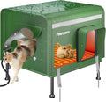 Pawtners Heated Outdoor Cat House for Outside Cats, 19'' Large Insulated Weatherproof Cat Shelter with Heated Pad, Elevated Feet & Escape Door, Warm Kitty House for Feral or Stray Cats in Winter