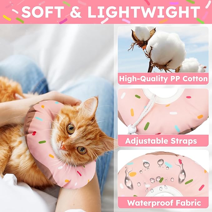 Cat Cone Collar Soft, Waterproof Cat Recovery Collars Spay Cones to Stop Licking Cute Donut E Collar After Surgery Anti-Lick Wound Healing Safety Elizabethan Collar for Kittens (Donut Pink, Small)