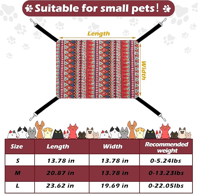 Jetec 2 Pack Cat Hammock for Cage, Catio Accessories Reversible Soft Cats Bed with Adjustable Straps and Hooks Double-Sided Linen and Fleece Hanging Hammock for Cats, Kitten(Ethnic Pattern,L)
