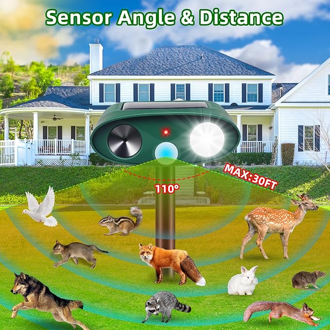 2Pack Solar Ultrasonic Animal Repellent Outdoor with Motion Detection&Flash Light,USB Rechargeable Waterproof Cat Repellent Outdoor Keep Deer Squirrel Rabbit Opossum Raccoon Away for Yard Garden Lawn