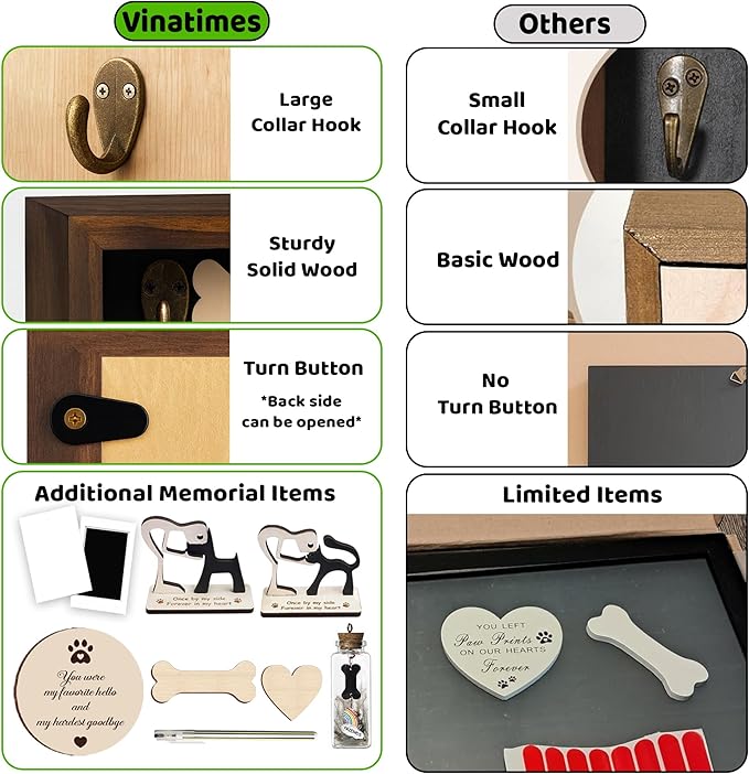 8.6'' Pet Memorial Gift Shadow Box Black Collar Holder Picture Frame Pet Paw Ink Kit Dog Wooden Sculpture Bottle Rainbow Pet Hair Keepsake Gift Loss of Dog Cat Tabletop Wall Hanging PSD-4B