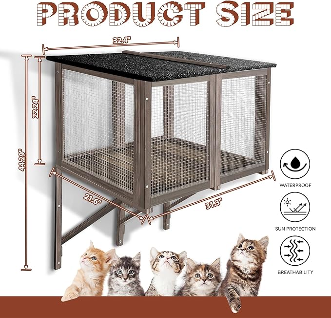 Cat Catio Outdoor Window Enclosure for Large Cats - Expandable Cat Window Bed for Napping, Sunbathing & Enjoying Scenery