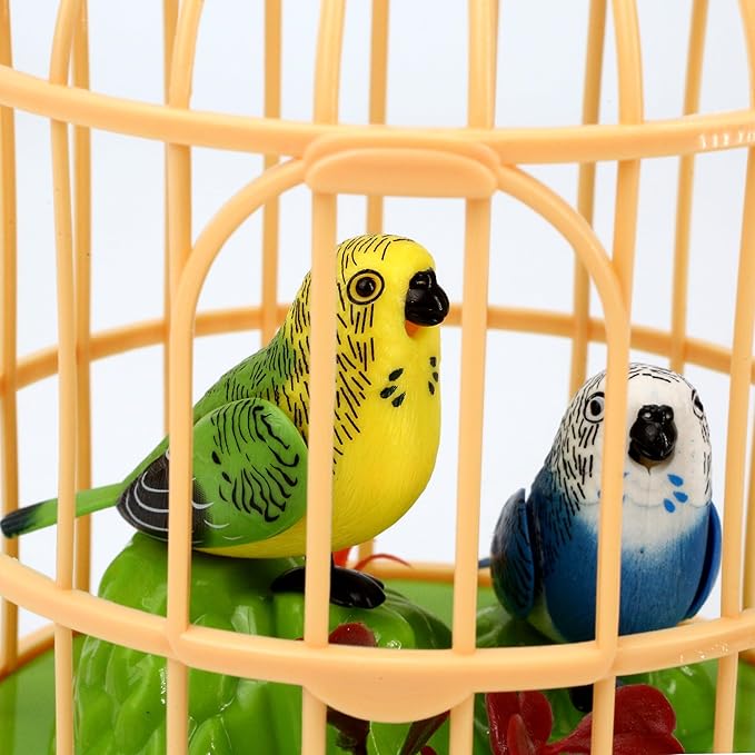 Singing Bird in a Cage Toy, Voice-Activated Induction Birdcage with Talking Chirping Parrot, Realistic Moving Animation, Lifelike Sound, Motion Sensor Music Box, Desk Room Decor (No battery included)