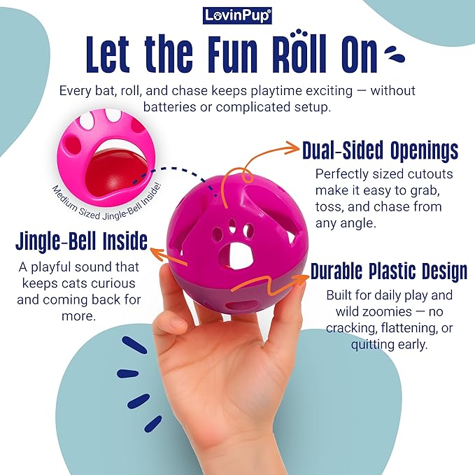 Large Cat Ball Toy with Bell – Interactive Rolling Design for Active Play – Sturdy Plastic Cat Toy Ball That Stays Visible During Play – Blue 1 Pack for Cats, Kittens, and Small Pets