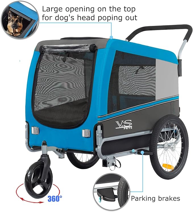 Tiggo Veelar Sports Pets Large Dog Bike Trailer & Stroller for Medium,Large Dog or Multiple Small Dogs, Pet Stroller for Dogs Up to 78 lbs, Parking Brakes, Low Center of Gravity