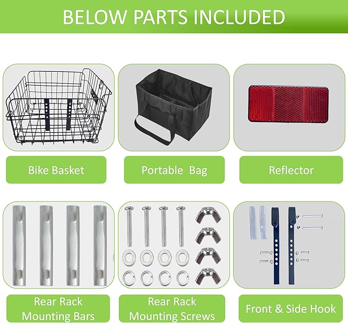 Bike Basket Suit for Front/Rear/Side of Bicycle with Removable Liner Bag, Dog Bike Basket Carrier for Travel, Large Size Basket More Storage, Ebike Accessoriest for Pets, Fruit & Grocery