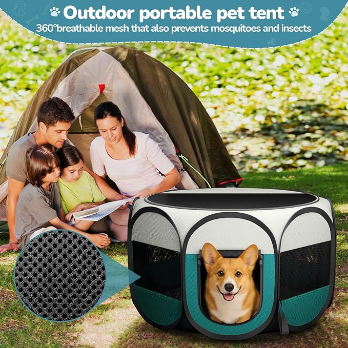 Foldable Puppy Playpen Indoor for Cat - Portable Cats Dogs Kennel Pop Up Cat Playpen for Small Pets Kitten Outdoor with Carrying Case