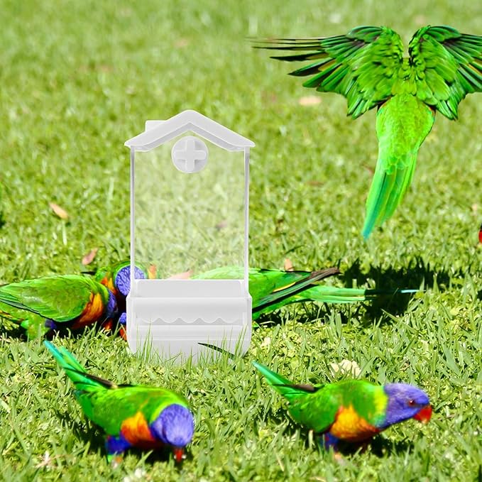 DOITOOL Large No Spill Automatic Parrot Feeder Plastic Bird Food Dispenser with Small Slot for Parakeet Cage Feeding and Watering Supplies