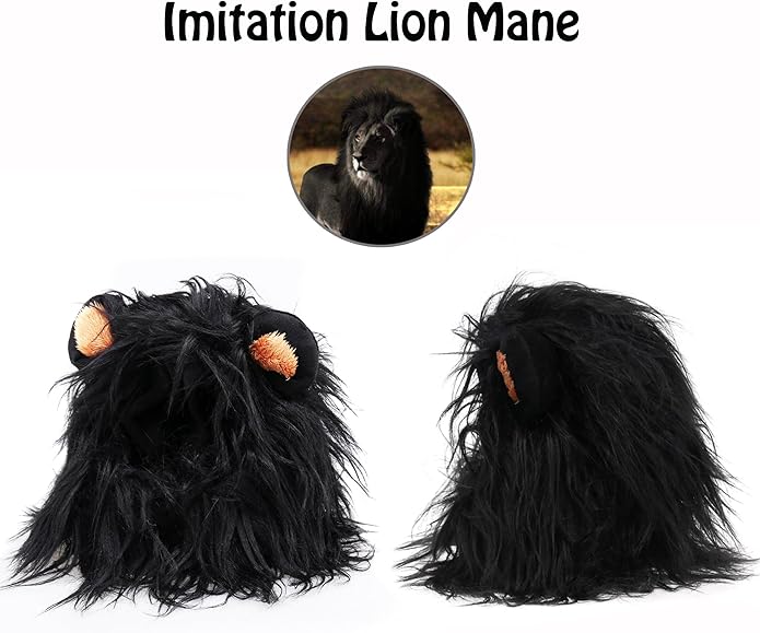 Onmygogo Lion Mane Wig for Cats and Dogs, Funny Pet Cat Costumes for Halloween Christmas, Furry Pet Clothing Accessories