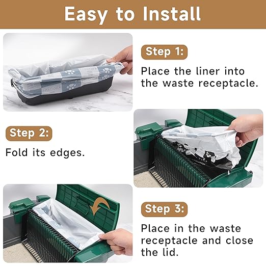 Permanent Waste Receptacle with 40 Liners Compatible with Pet Zone Semi Automatic Cat Litter Box, Sturdy Litter Box with Kitty Litter Bags, No-Touch Litter Box Liners(Machine NOT Included)