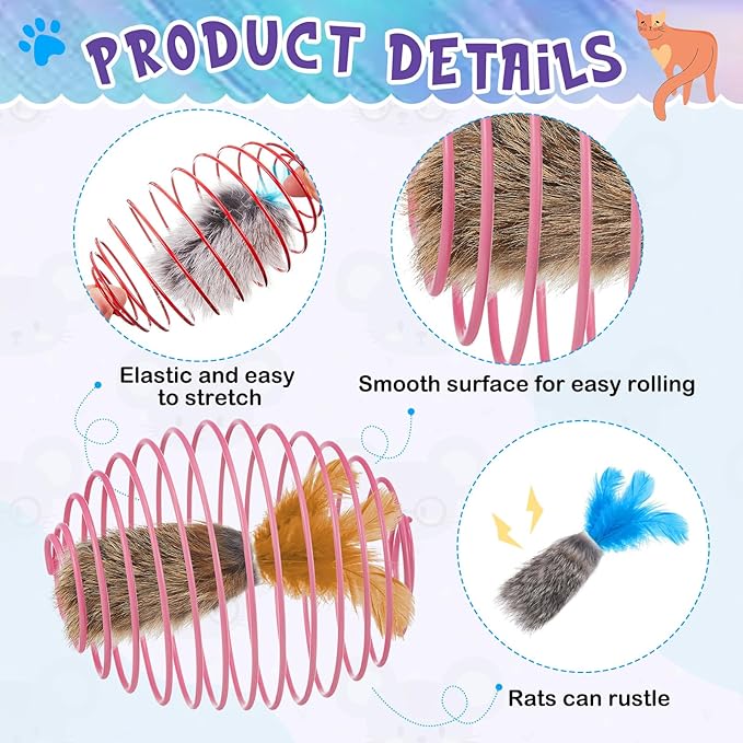 Jecery 5 Pcs Cat Spring Balls Toys Stretchable Rolling Balls Colorful Playful Coils Interactive Action Toy Caged Rats for Kitten Pet Supplies (Feathered Radish,Multicolor)