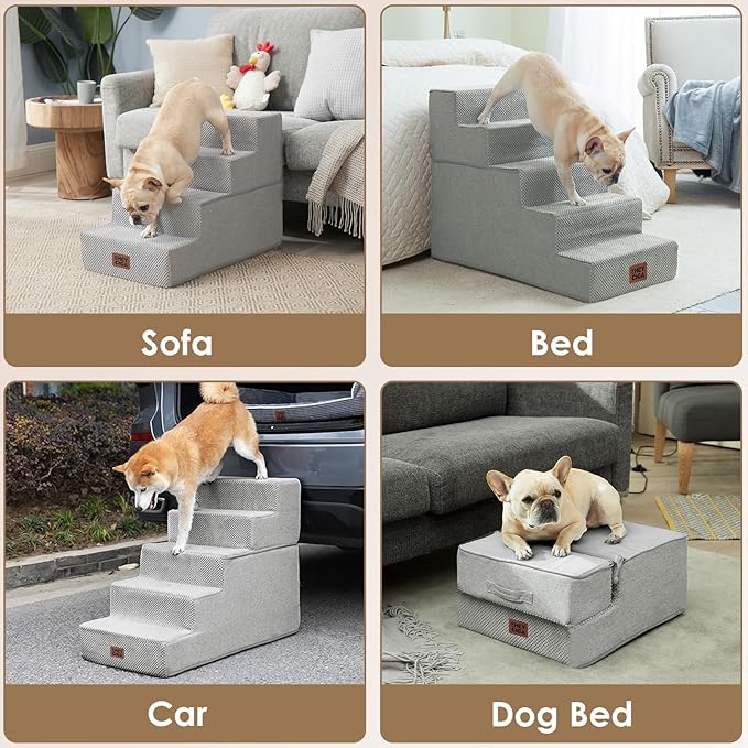 EHEYCIGA Dog Stairs for Small Dogs 13.5" H, 3-Step Dog Steps for Couch Sofa and Chair, Pet Steps for Medium Cats, Non-Slip Balanced Pet Ramp Indoor, Light Grey