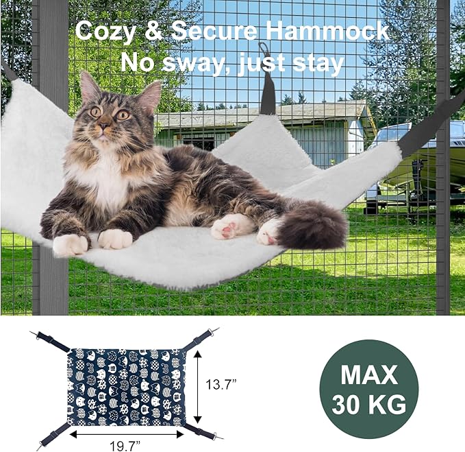 Cat Catio with Tunnel, 2 in 1 Outdoor Cat Enclosure Include 1 Catio and 1 Tunnel, Cats Enclosure with Kitten Hammock and Waterproof Cover, Indoor Outdoor Cats Cage Playground with 2 Door