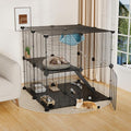 Medium Cat Cage Indoor: Enclosed Cat Enclosure DIY Pet Playpen Detachable Metal Wire Kennel Sturdy Crate with Hammock for Cats Kitten