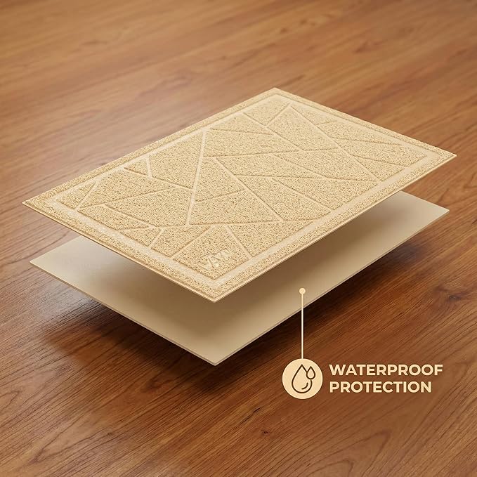 WePet Cat Litter Box Mat, Kitty Premium PVC Pad, Durable Trapping Rug, Phthalate Free, Urine-Resistant, Scatter Control, Mosaic, L 35 x 23 Inch, Beige