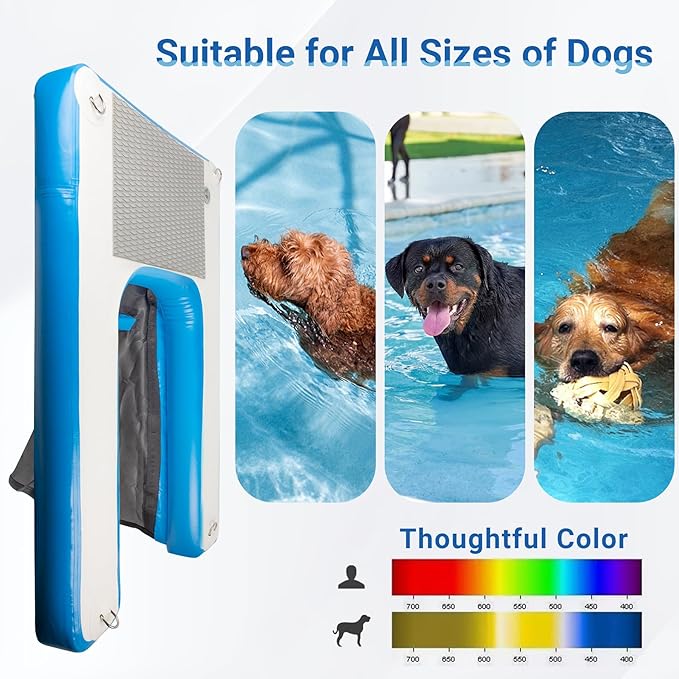 Inflatable Water Ramp for Dogs 60" L x 40" W - Durable, Puncture-Resistant Surface Ensures Safe and Easy Access to Water for Dogs Up to 230 Pounds, Perfect for Pools, Lakes, and Beaches